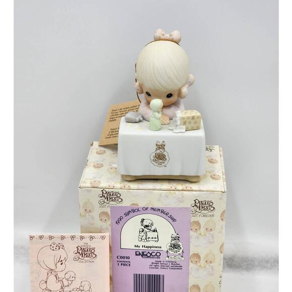 Precious Moments Figurine My Happiness C0010 1990 Symbol Of Membership Box Tags - Picture 8 of 10